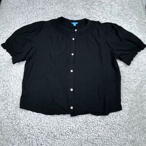 Draper James RSVP Elbow Sleeve Button Front Top Black